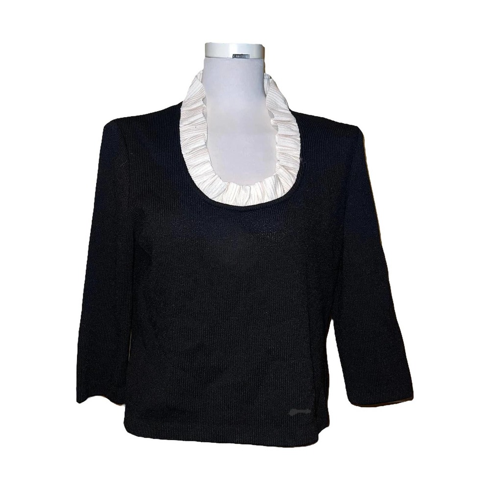 St. John Evening by Marie Gray Black & Cream Knit Sweater Size 8